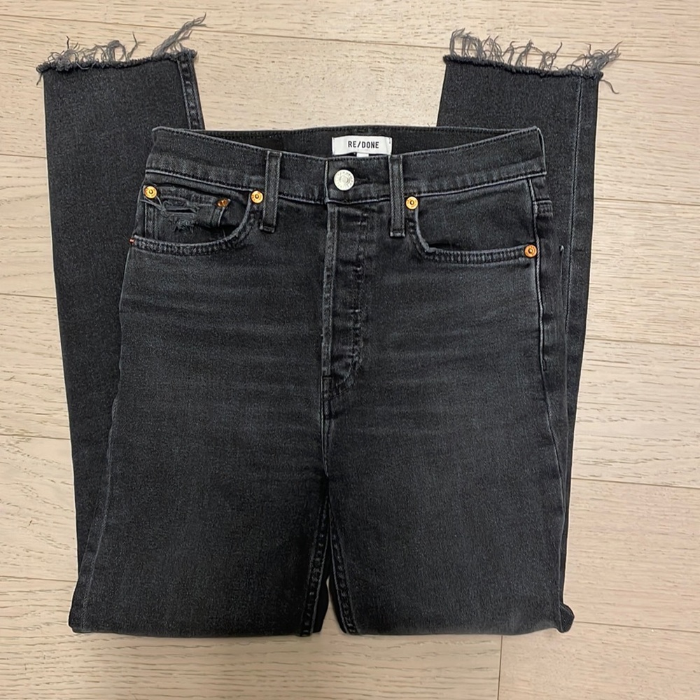 RE/DONE Comfort stretch high rise ankle crop faded coal
